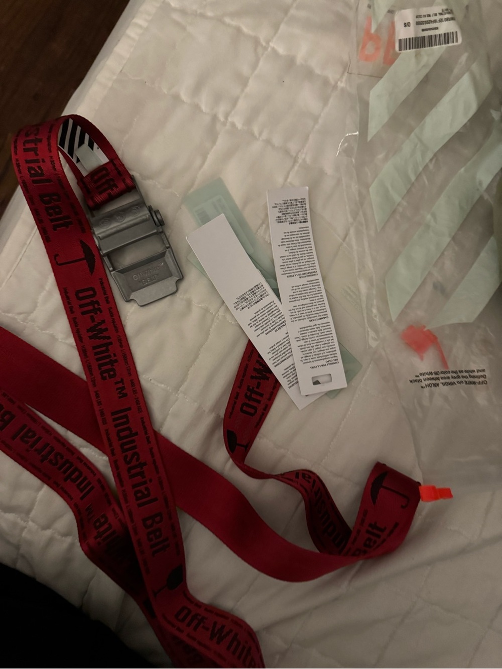 Off-White Red Industrial Webbing Belt with Silver Buckle